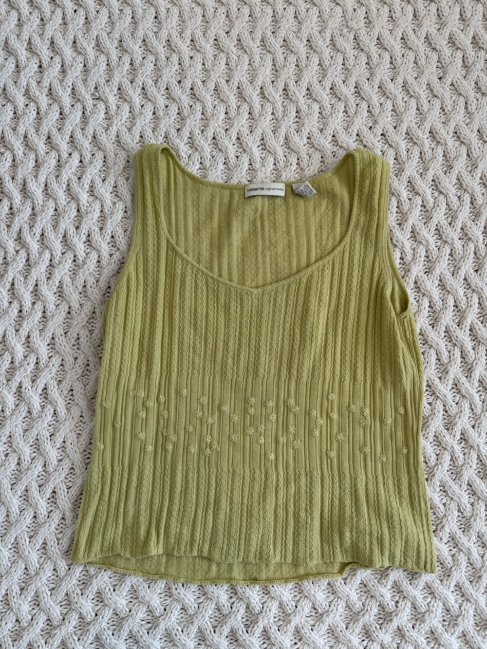 Vintage Green Ribbed Tank Top with daisy details